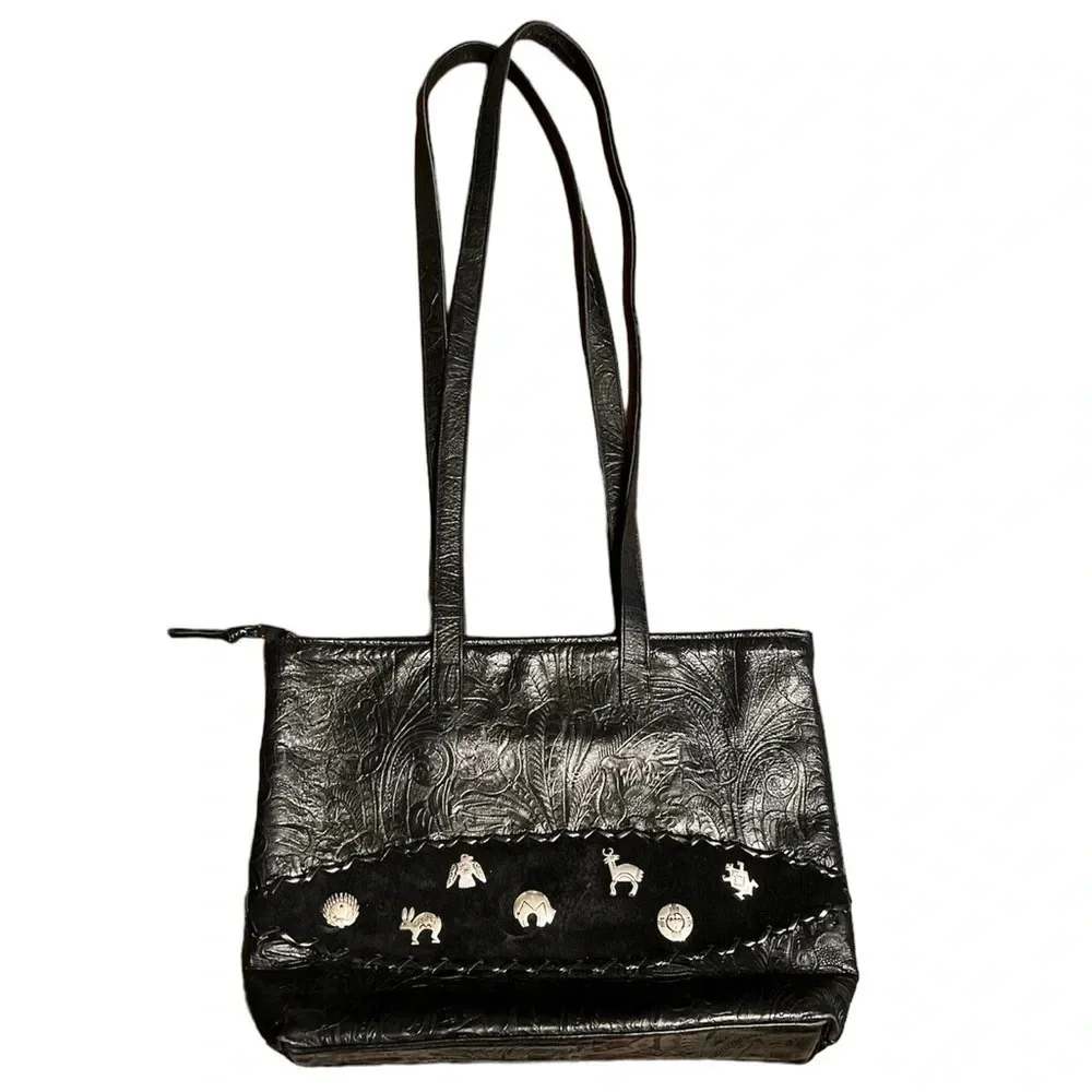 Carlo Fiori leather Navajo western tooled Purse with conchos
